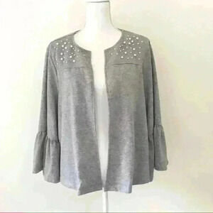Lane Bryant Gray Pearl Ruffle Open Front Cardigan